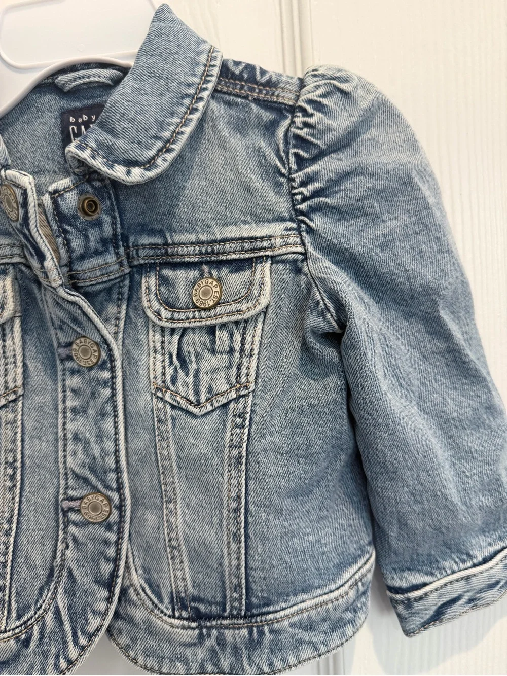 GAP Light Blue Denim Jacket with Puff Shoulders